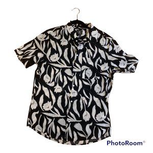 H&M Regular Fit Cotton Shirt - Floral Print - Black & White - NWT - Size S (MEN)